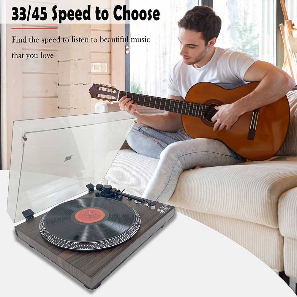 Retro Wood Vinyl Player - Belt-Driven, Preamp Equipped, 33/45 RPM with Wireless/RCA/AUX (No Battery) -Recordshaven