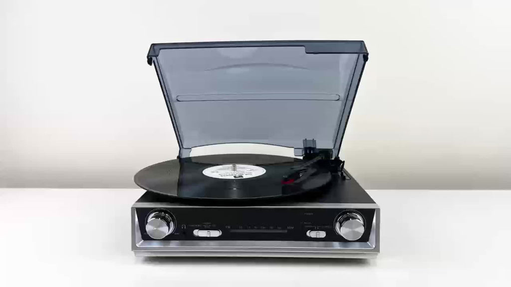 Retro Vinyl Record Player - FM Reception, 3.5mm/Line/Headphone Jacks, Bonus Replacement Belt & Stylus Kit -Recordshaven
