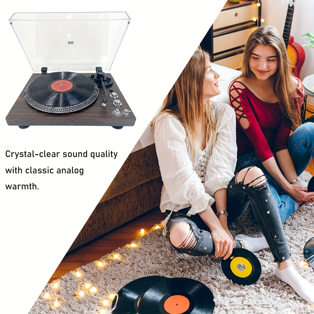 Retro Wood Vinyl Player - Belt-Driven, Preamp Equipped, 33/45 RPM with Wireless/RCA/AUX (No Battery) -Recordshaven