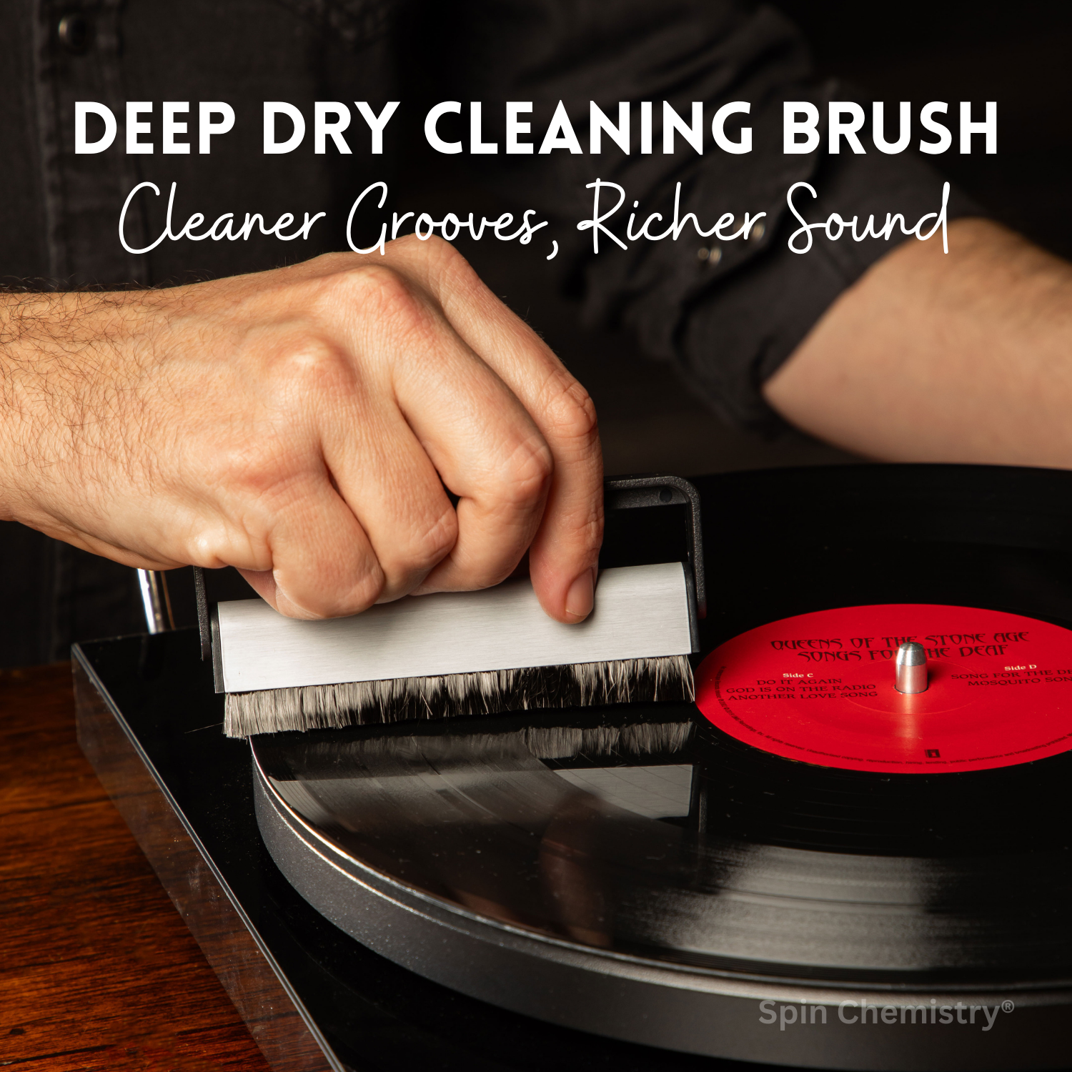 Silver Anti-Static Carbon Fibre Vinyl Record Cleaning Brush