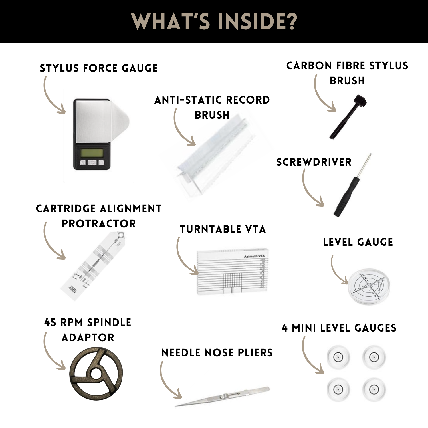 Vinyl Record Turntable Tool Kit
