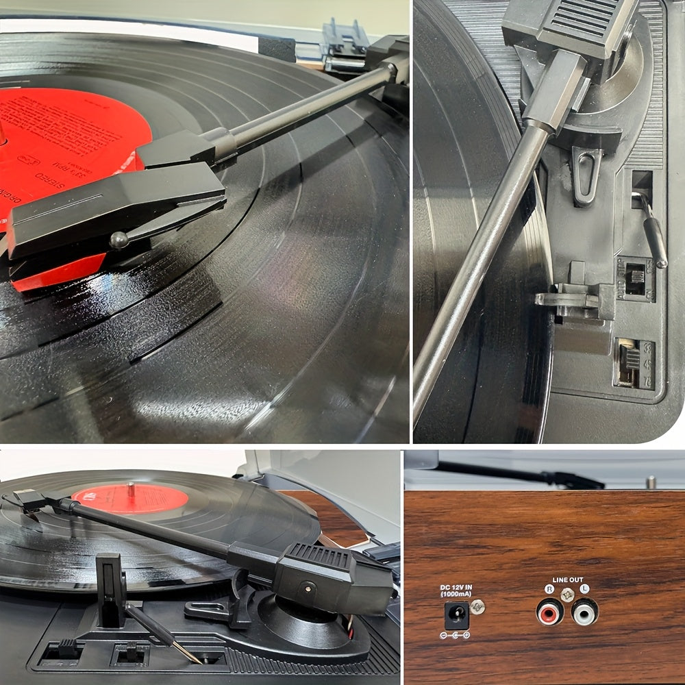 Walnut Vintage 3-Speed Turntable - Built-in Stereo Speakers, RCA Out/Earphone Jack + 3.5mm Wired Headphones -Recordshaven