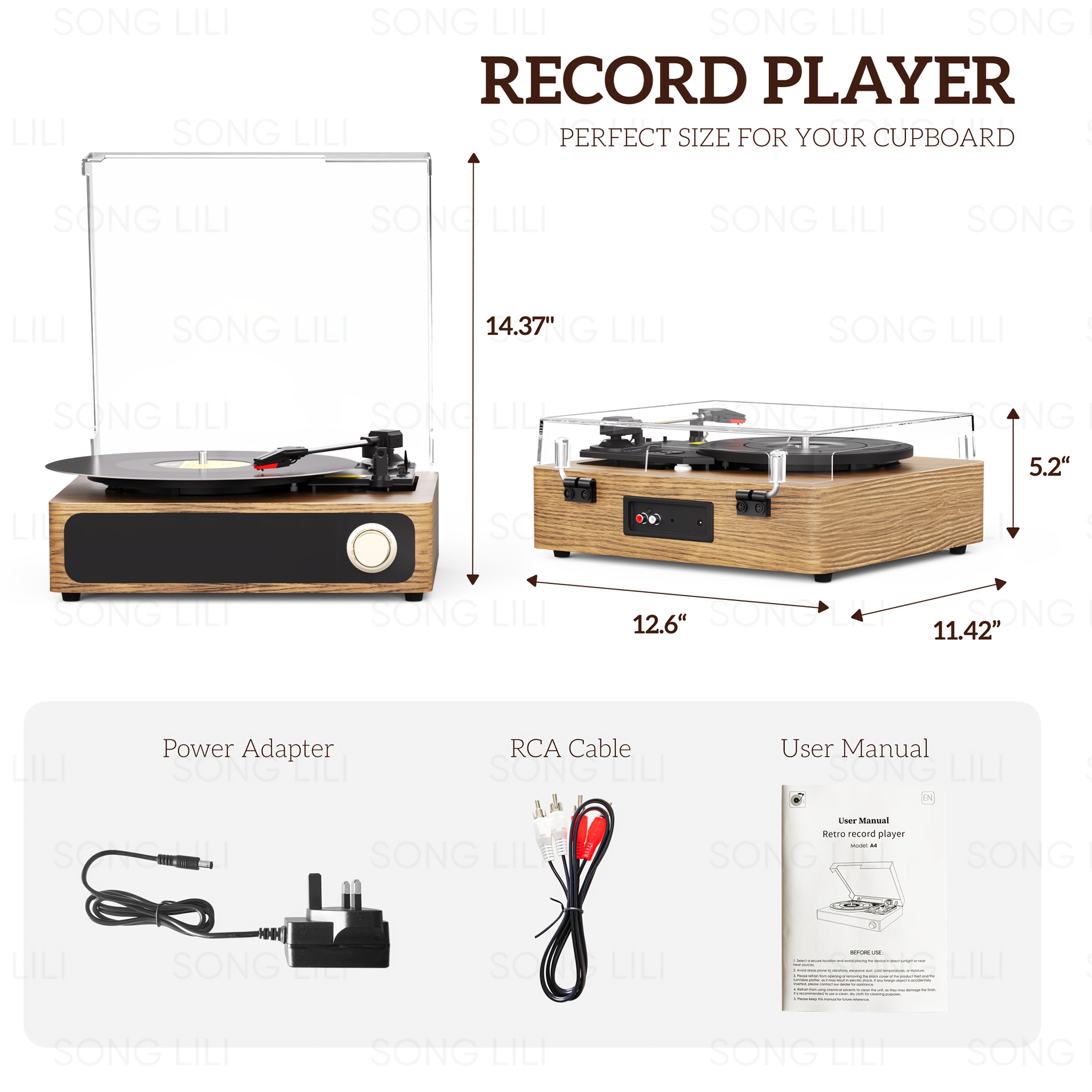 Maio A4 Retro Gramophone - Analog Record Player, Belt-Driven, RCA/Aux/Headphone Jack for Parties & Gifts -Recordshaven