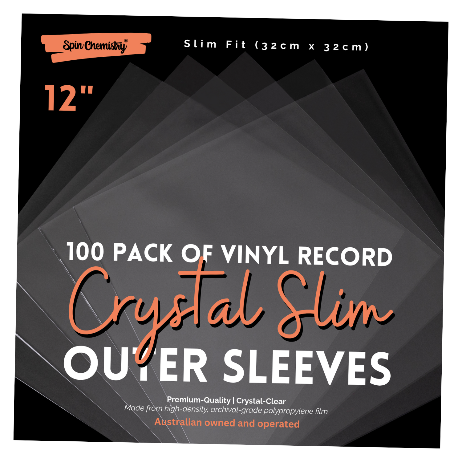 100 Pack 12" Vinyl Record Outer Sleeves (Slim Size)