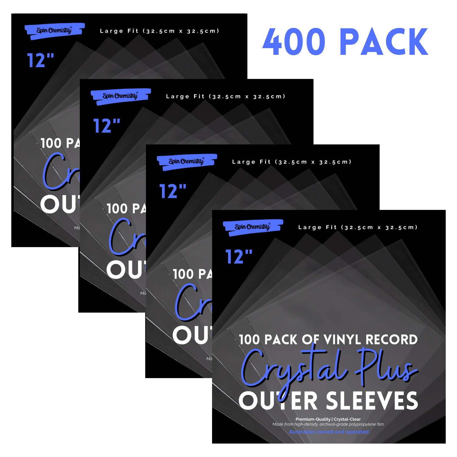 400 Pack Clear 12" Record Outer Sleeves (Plus Size)