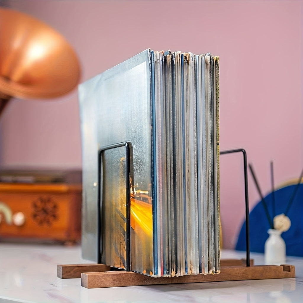 Black Walnut Wood Vinyl Record Rack (60-80 LP) with Now Playing Display -Recordshaven