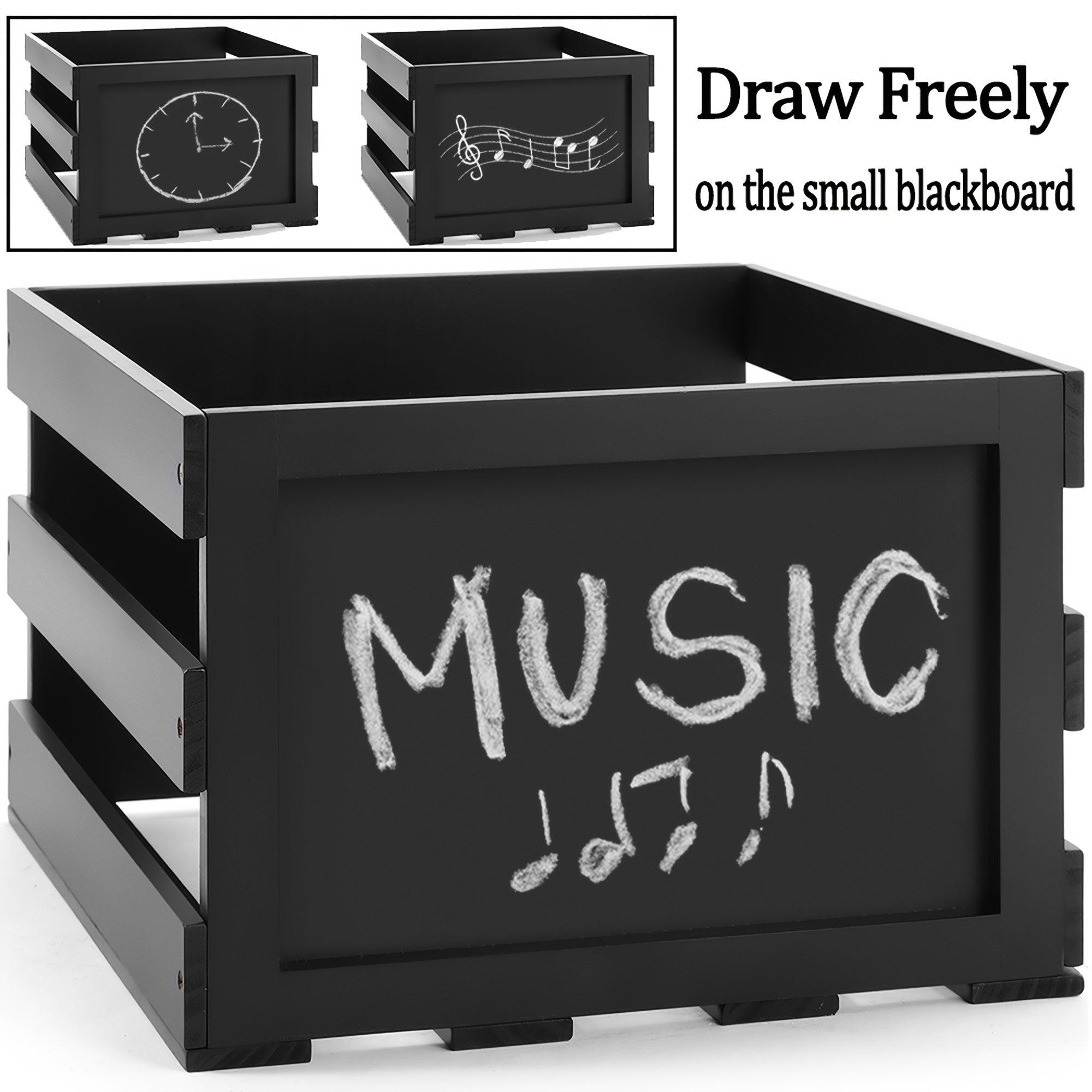 HYNAWIN Wooden Record Storage Box with Blackboard -Recordshaven