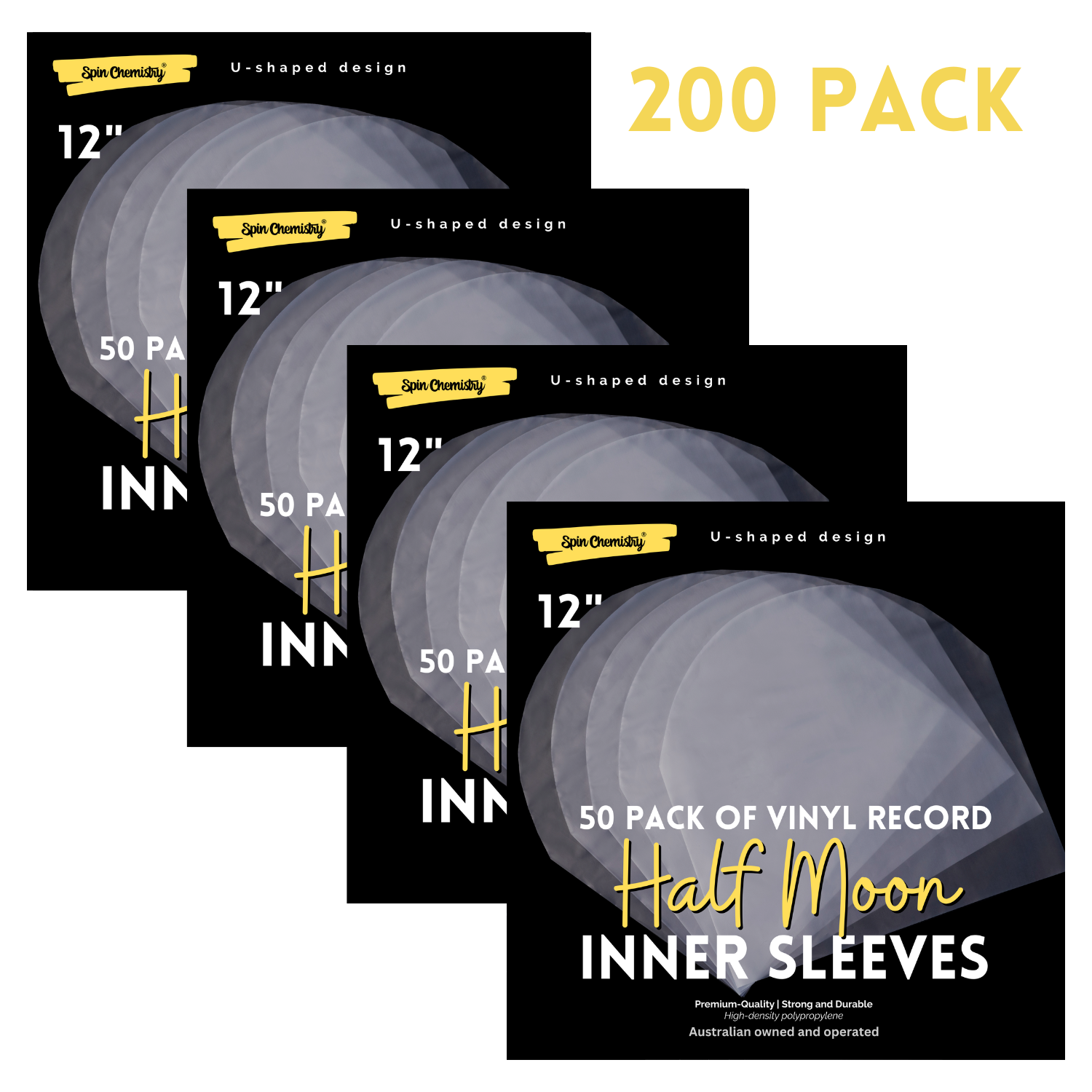 200 Pack of Record 12" Inner Sleeves (Half Moons)