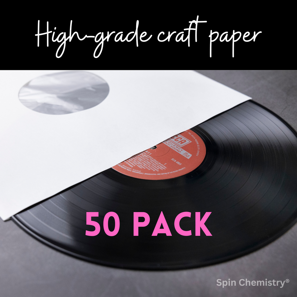 50 Pack of Craft Paper Record Inner Sleeves with Archival Poly Inner Lining (White)