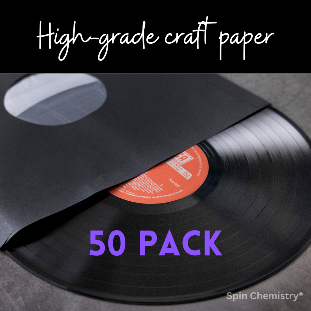 50 Pack of Craft Paper Record Inner Sleeves with Archival Poly Inner Lining (Black)