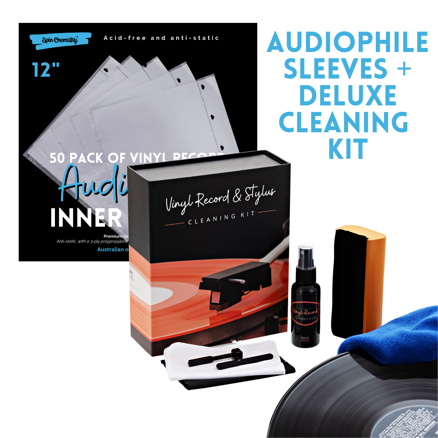 [BUNDLE] 50 Pack 12" Audiophile Inner Sleeves + Complete Cleaning Kit