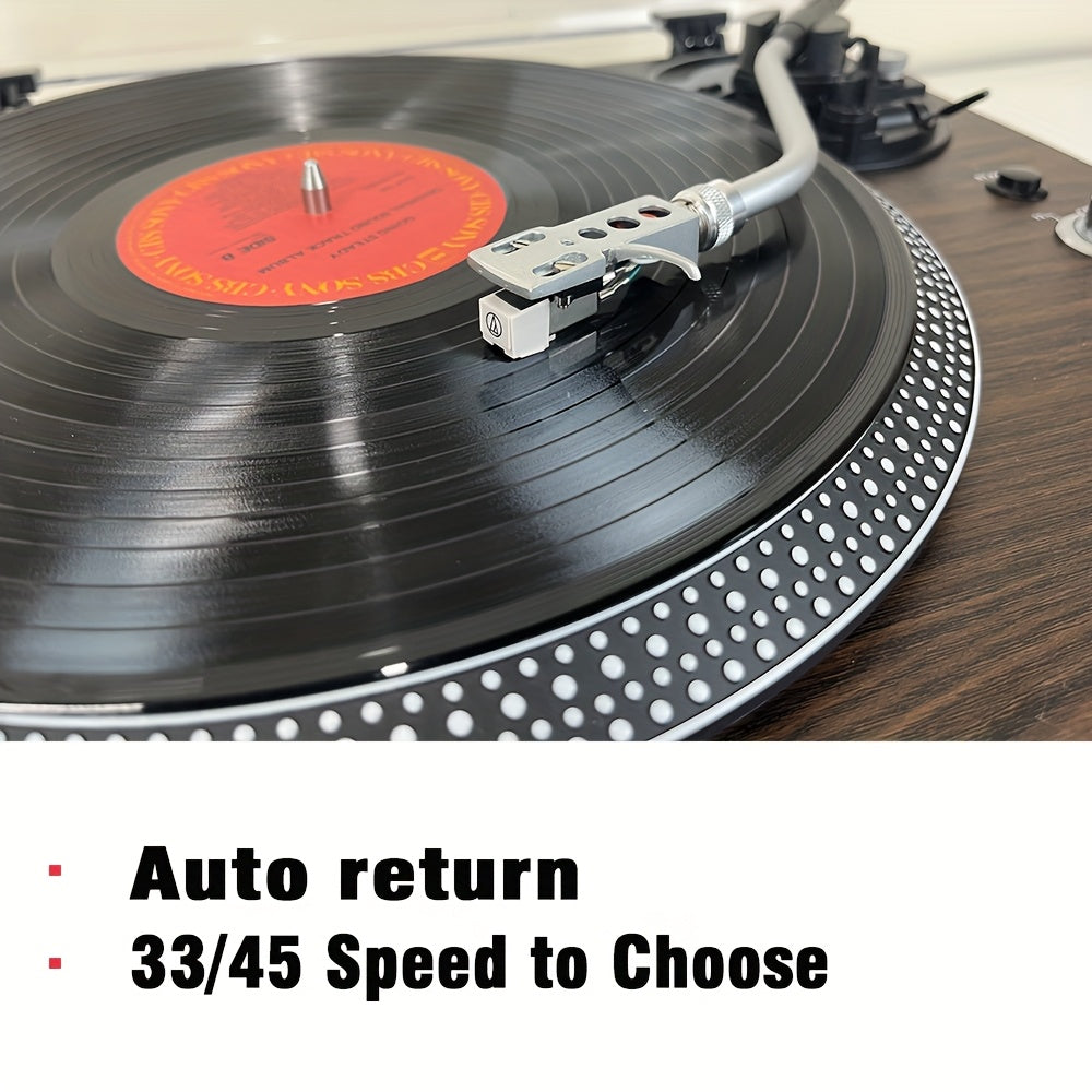 Dark Pine Belt-Driven Turntable - 33/45 RPM, Preamp, Aluminum Platter & RCA Line Out (Valentine Gift) -Recordshaven