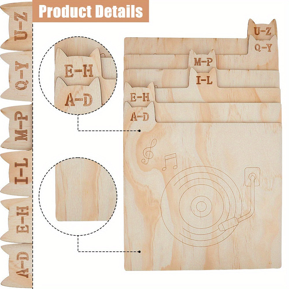 6-Pack Wooden Letter Dividers - Vinyl Record/CD/DVD Organizer for Bookshelves (Thanksgiving Gift) -Recordshaven