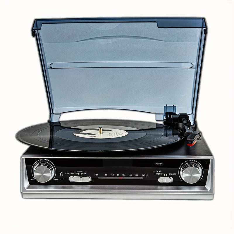 Retro Wooden Belt-Driven Record Player - 3-Speed, FM Radio, Headphone/Line Out (Ideal Valentine’s Gift) -Recordshaven
