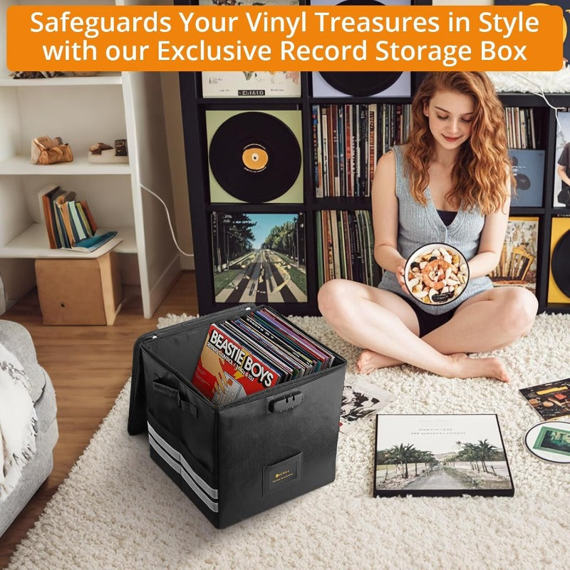 62pcs Foldable LP Organizer - Lockable Fire-Resistant Plastic Box with Reflective Strips -Recordshaven