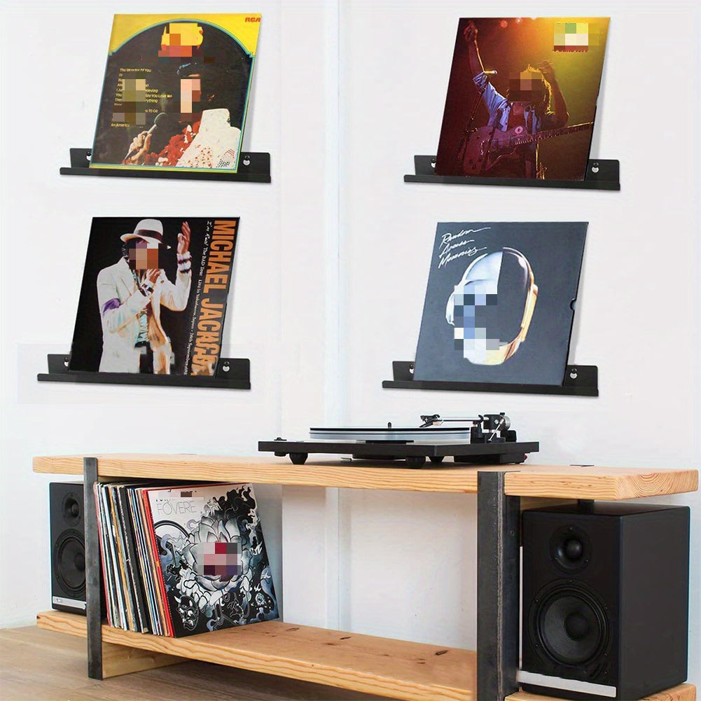 Acrylic LP Record Holder - 6pcs Black Metal Floating Shelf for Home Decor -Recordshaven
