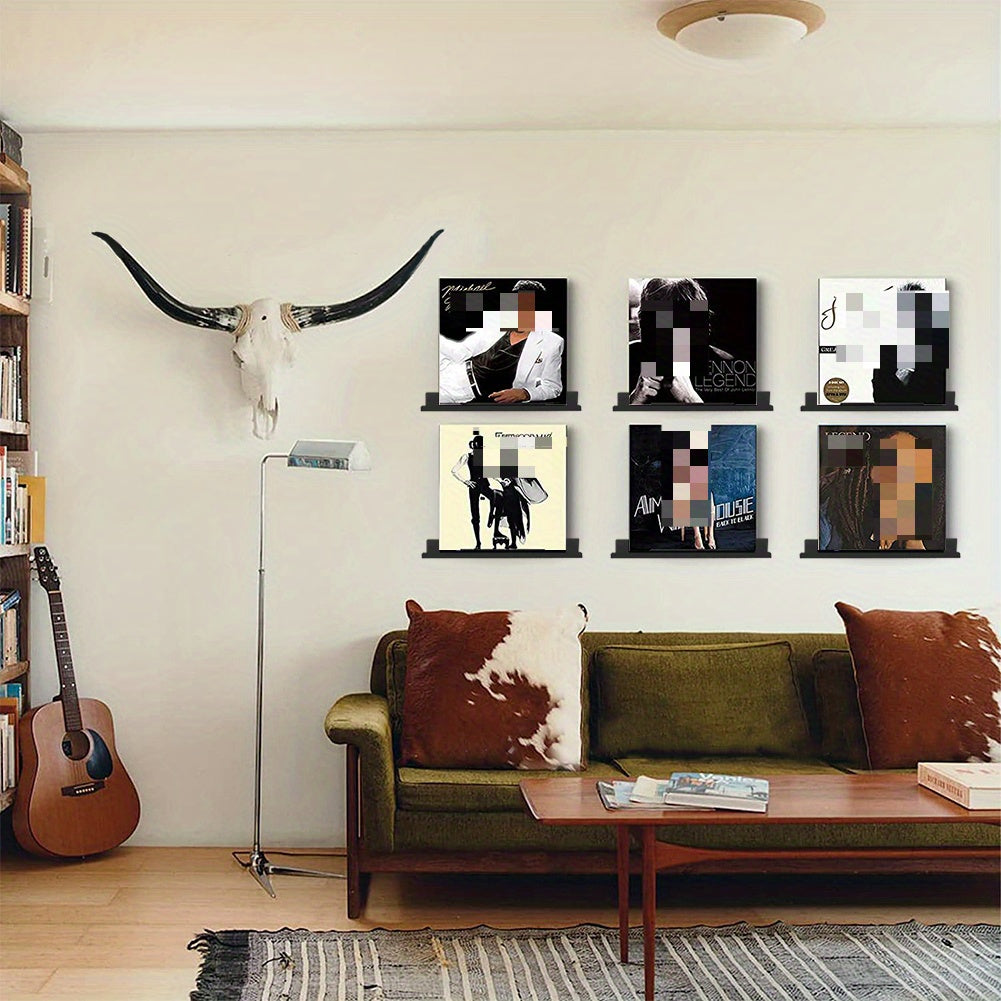 Acrylic LP Record Holder - 6pcs Black Metal Floating Shelf for Home Decor -Recordshaven