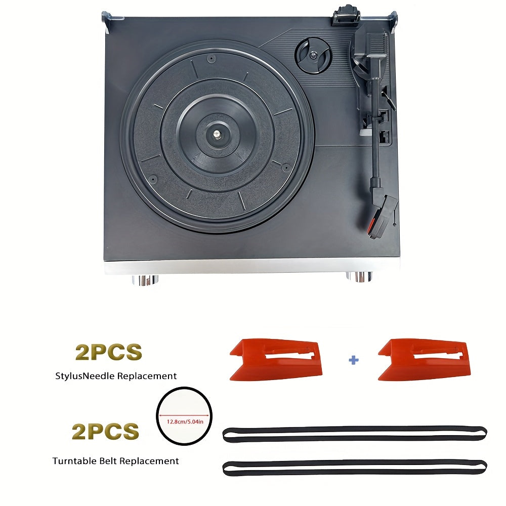 3-Speed Belt-Driven Vintage Turntable - Built-in Speakers, FM Radio, 3.5mm/Line Out + 2 Belts & 2 Styli -Recordshaven