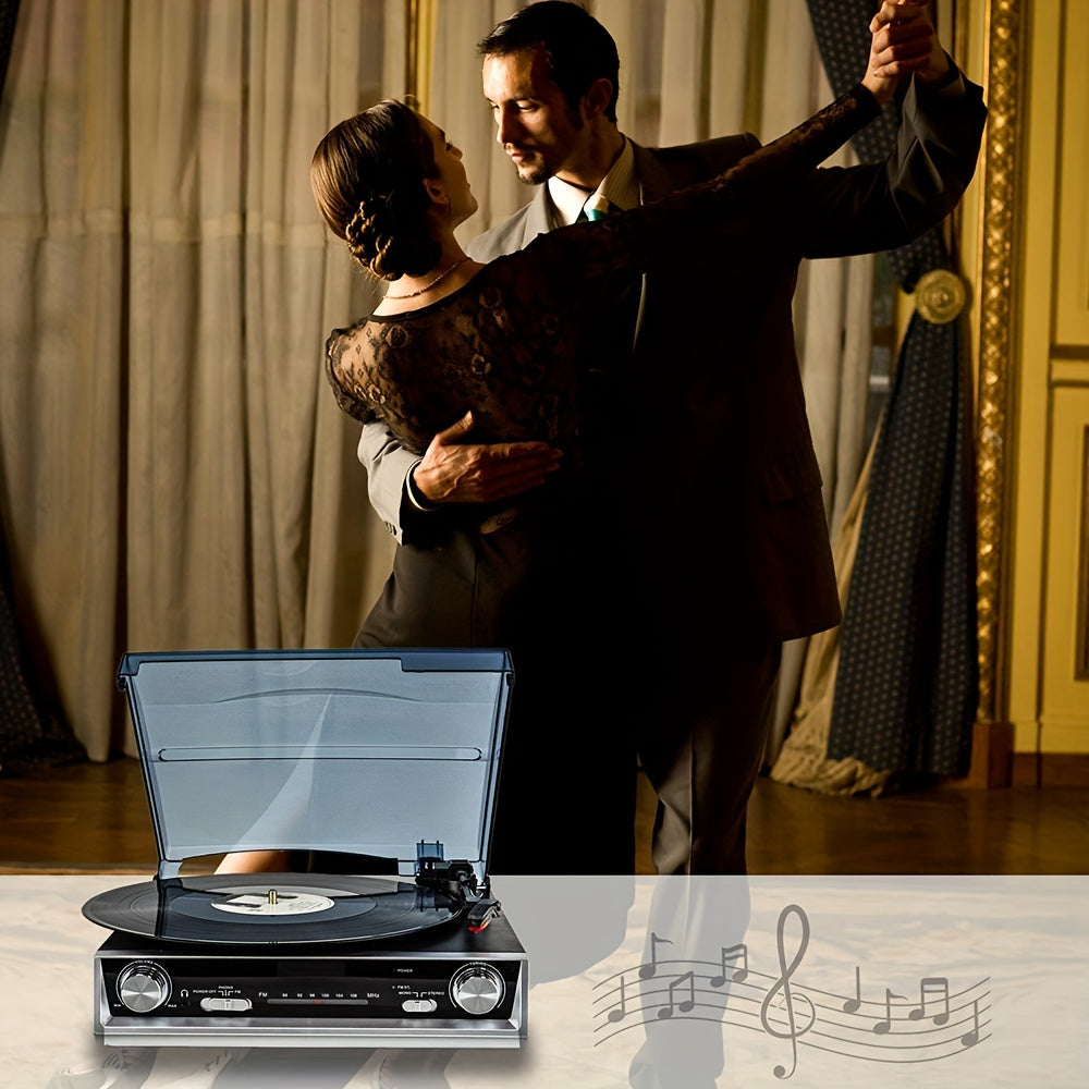 3-Speed Belt-Driven Vintage Turntable - Built-in Speakers, FM Radio, 3.5mm/Line Out + 2 Belts & 2 Styli -Recordshaven