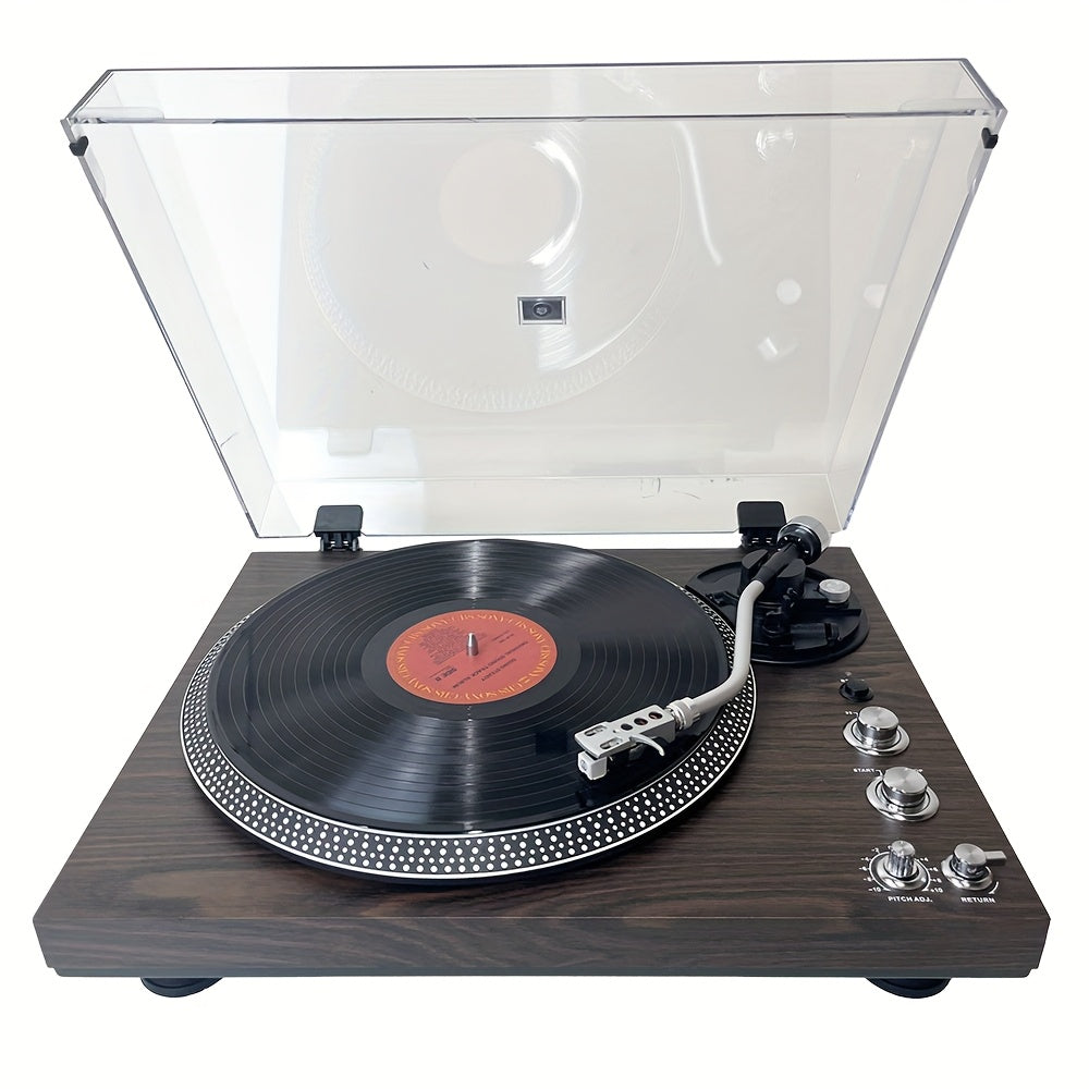 Dark Pine Belt-Driven Turntable - 33/45 RPM, Preamp, Aluminum Platter & RCA Line Out (Valentine Gift) -Recordshaven