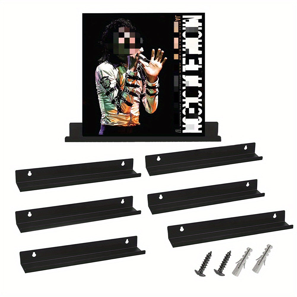 Acrylic LP Record Holder - 6pcs Black Metal Floating Shelf for Home Decor -Recordshaven