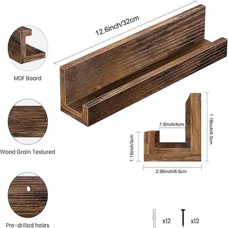 12-Inch Wall-Mounted Floating LP Shelf - Rustic Brown Wooden Display Rack -Recordshaven