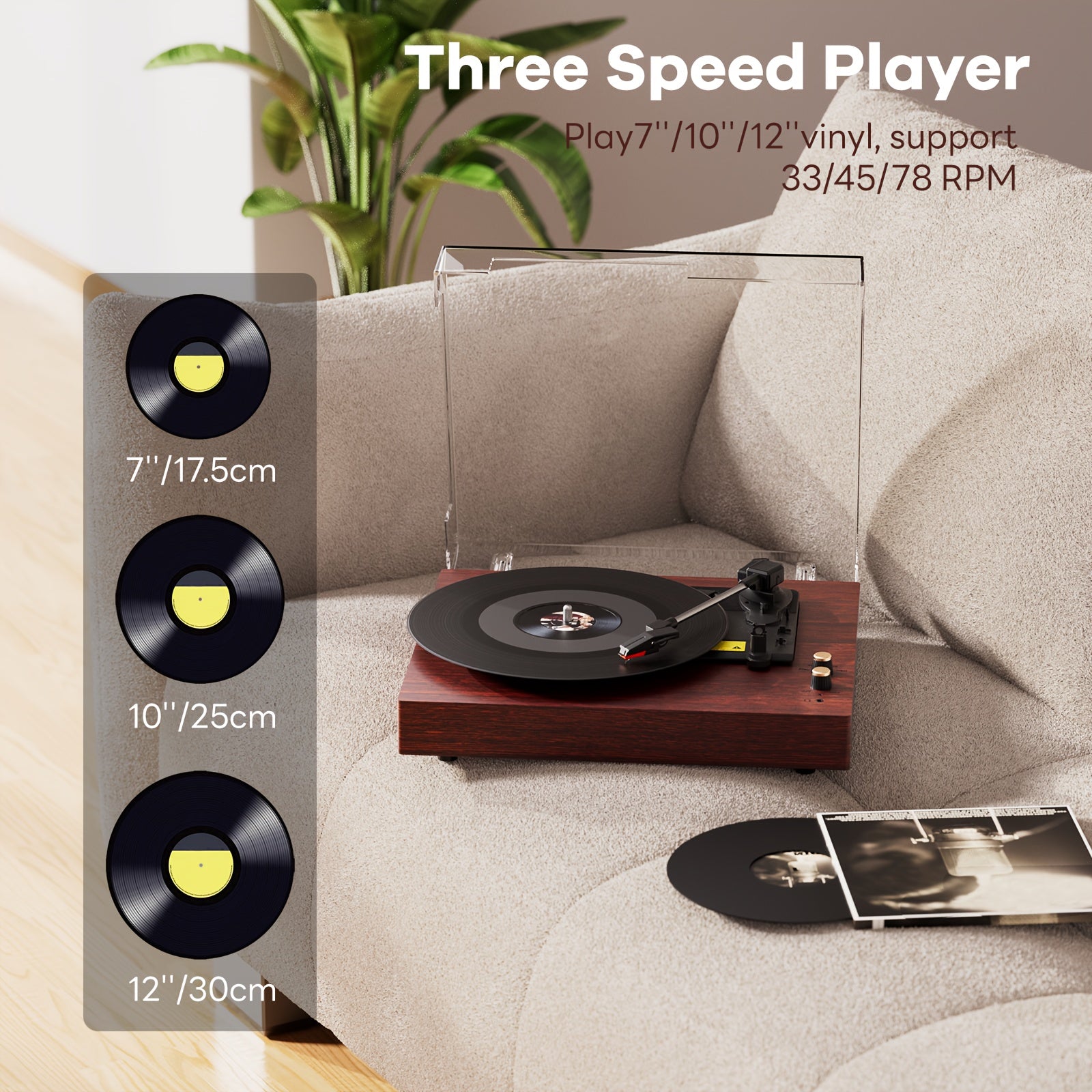 Maio E300 UK Vintage Gramophone - 3-Speed Hi-Fi Turntable, 3.5mm Output & External Speaker Compatibility -Recordshaven