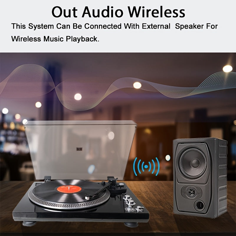 Black Retro Vinyl Player - Belt-Driven, Wireless, Preamp, 33/45 RPM with Aluminum Platter -Recordshaven