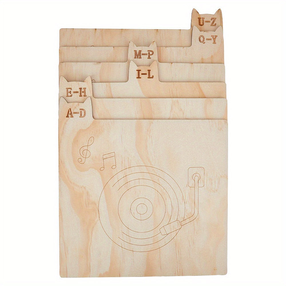 6-Pack Wooden Letter Dividers - Vinyl Record/CD/DVD Organizer for Bookshelves (Thanksgiving Gift) -Recordshaven