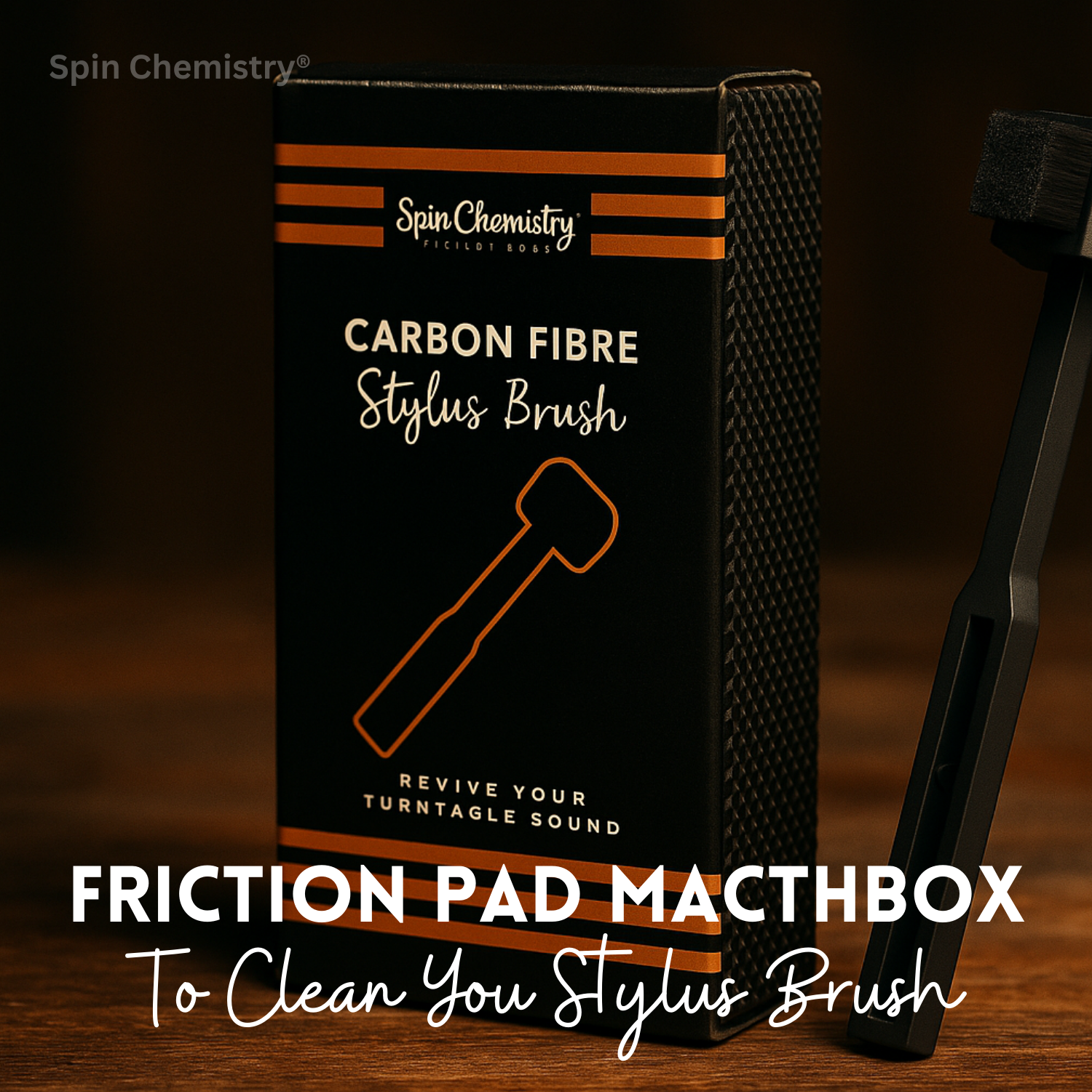 Carbon Fiber Stylus Brush for Turntable with Unique Friction Pad Matchbox