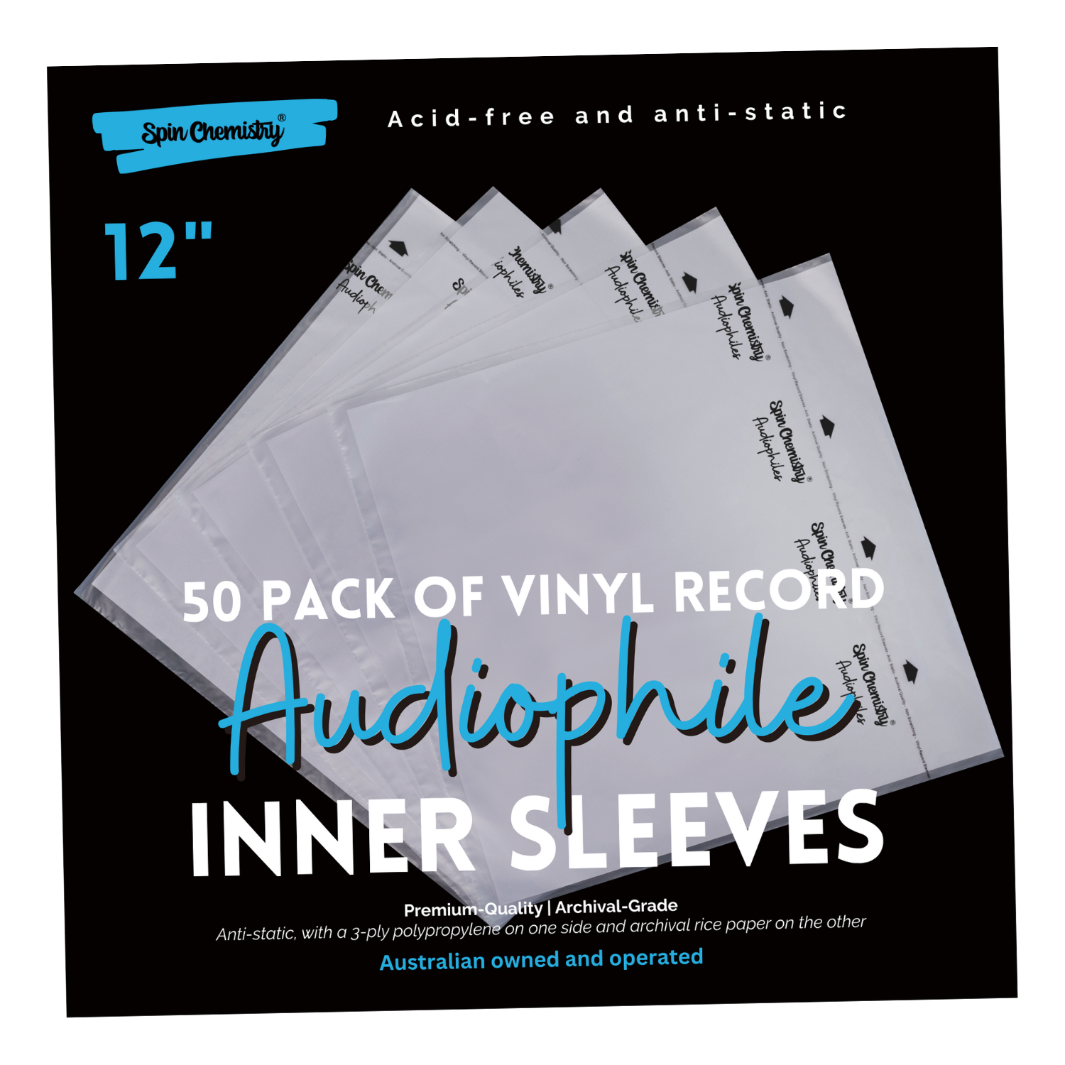 200 Pack Archival Grade 12" Record Inner Sleeves (Audiophiles)