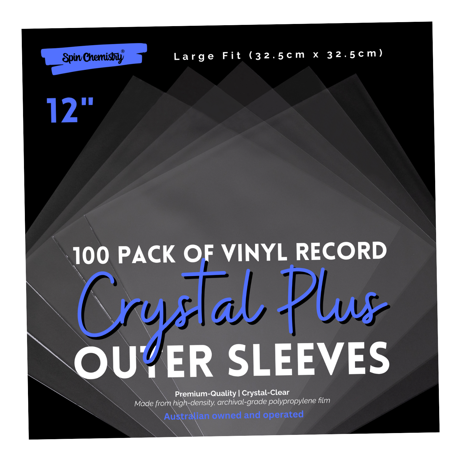 [BUNDLE] 50 Pack 12" Crystal Plus Outer Sleeves + Complete Record Cleaning Kit