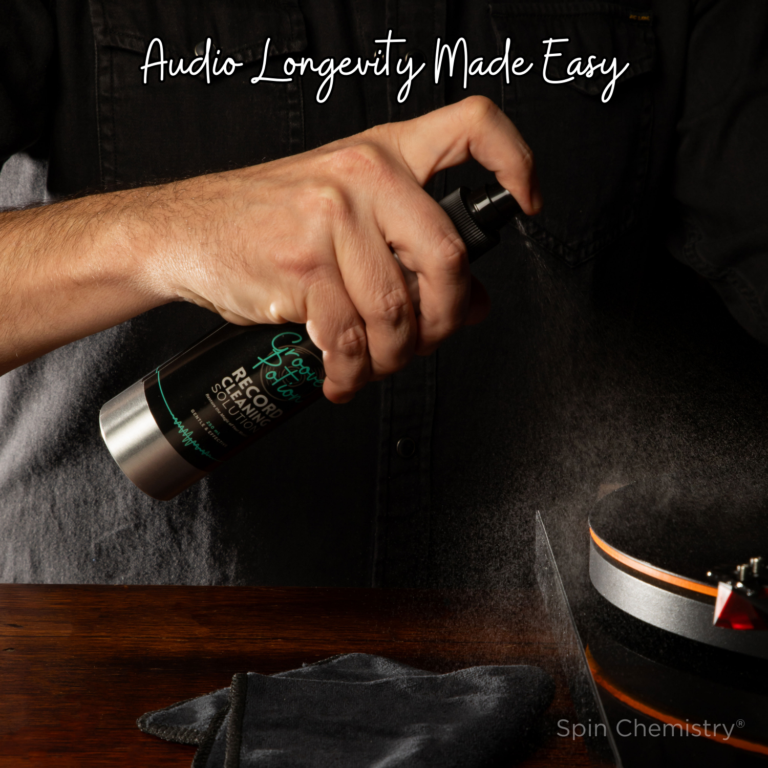 250mL Vinyl Record Cleaning Fluid + Microfiber Cloth