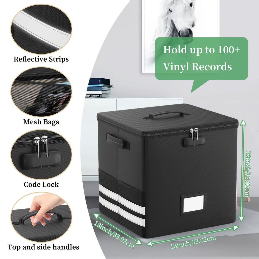 Collapsible Lockable Record Crate with Lid & Handles (100+ 12" LPs) -Recordshaven