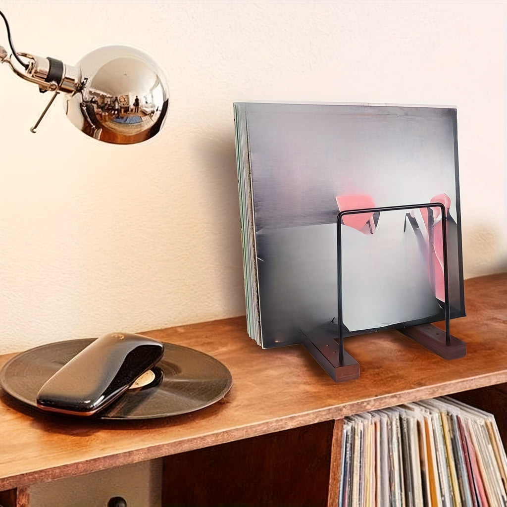 Black Walnut Wood Vinyl Record Rack (60-80 LP) with Now Playing Display -Recordshaven