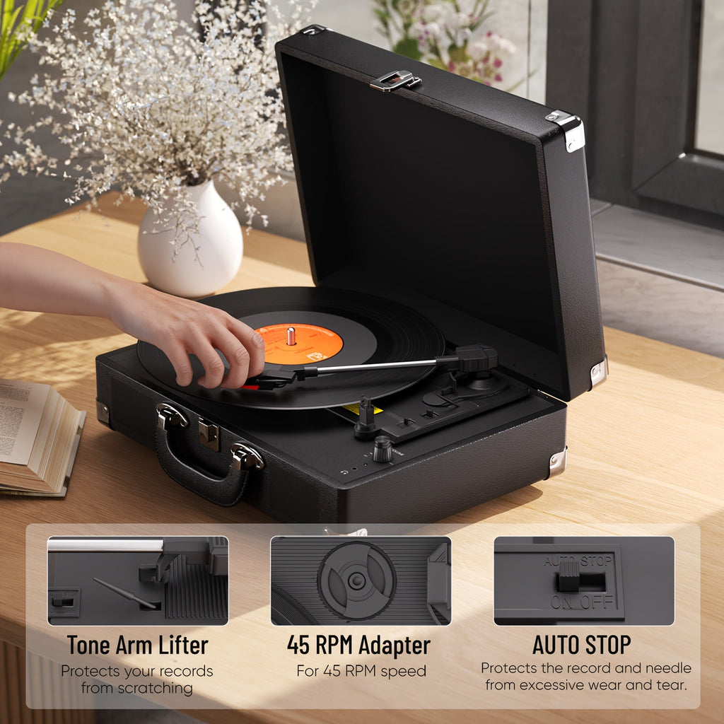 Maio C210 Vintage Wooden Turntable - 3-Speed (33/45/78 RPM), Belt-Driven, Wireless Streaming & Built-in Speaker -Recordshaven