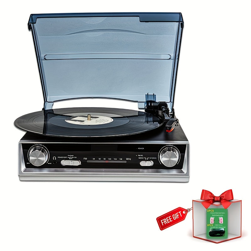 Retro Vinyl Record Player - FM Reception, 3.5mm/Line/Headphone Jacks, Bonus Replacement Belt & Stylus Kit -Recordshaven