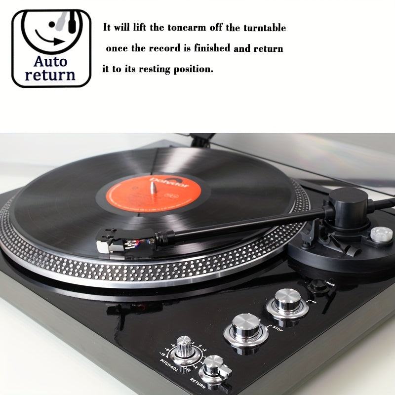 Black Vintage Belt-Driven Turntable - 33/45 RPM, Wireless Output, Preamp & Aluminum Platter -Recordshaven