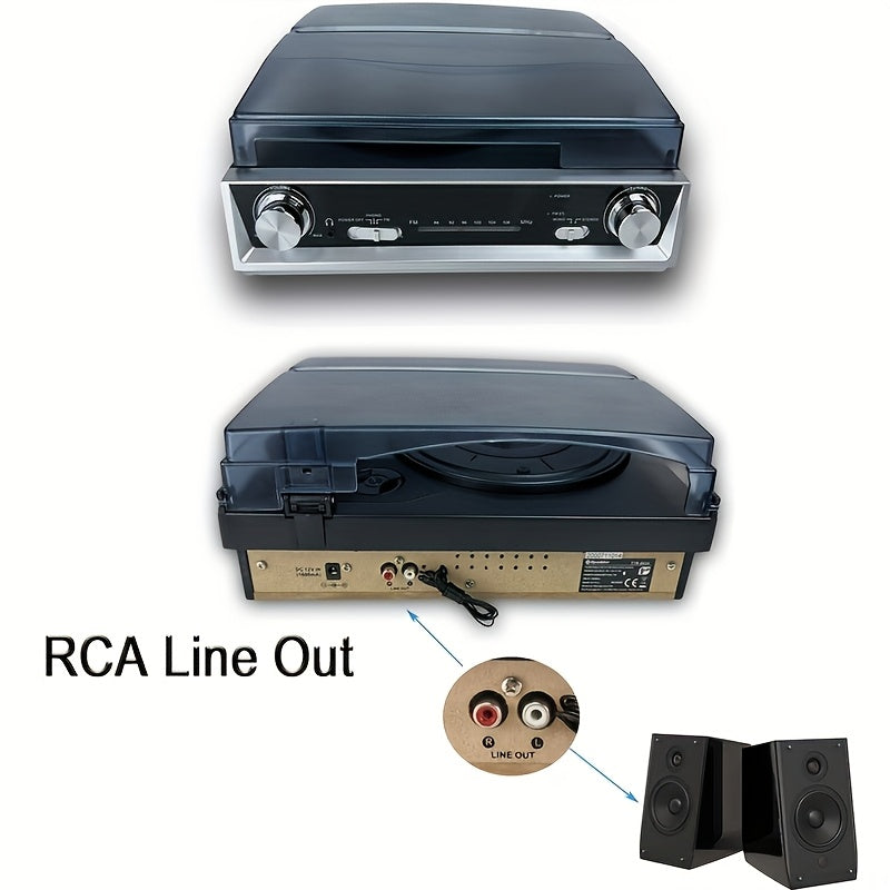 Vintage Belt-Drive Turntable - 3-Speed, FM Radio, Multiple Audio Jacks + 2 Replacement Belts & Ruby Tip Styluses -Recordshaven