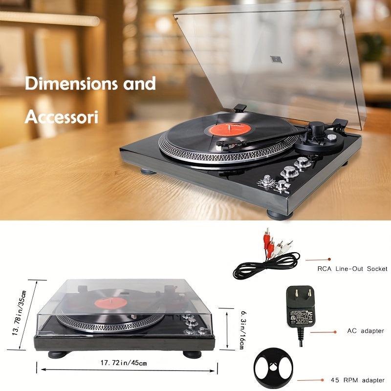 Black Vintage Belt-Driven Turntable - 33/45 RPM, Wireless Output, Preamp & Aluminum Platter -Recordshaven
