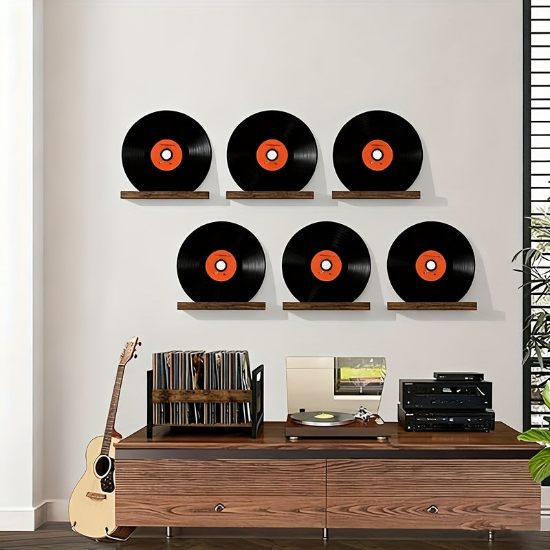 12-Inch Wall-Mounted Floating LP Shelf - Rustic Brown Wooden Display Rack -Recordshaven