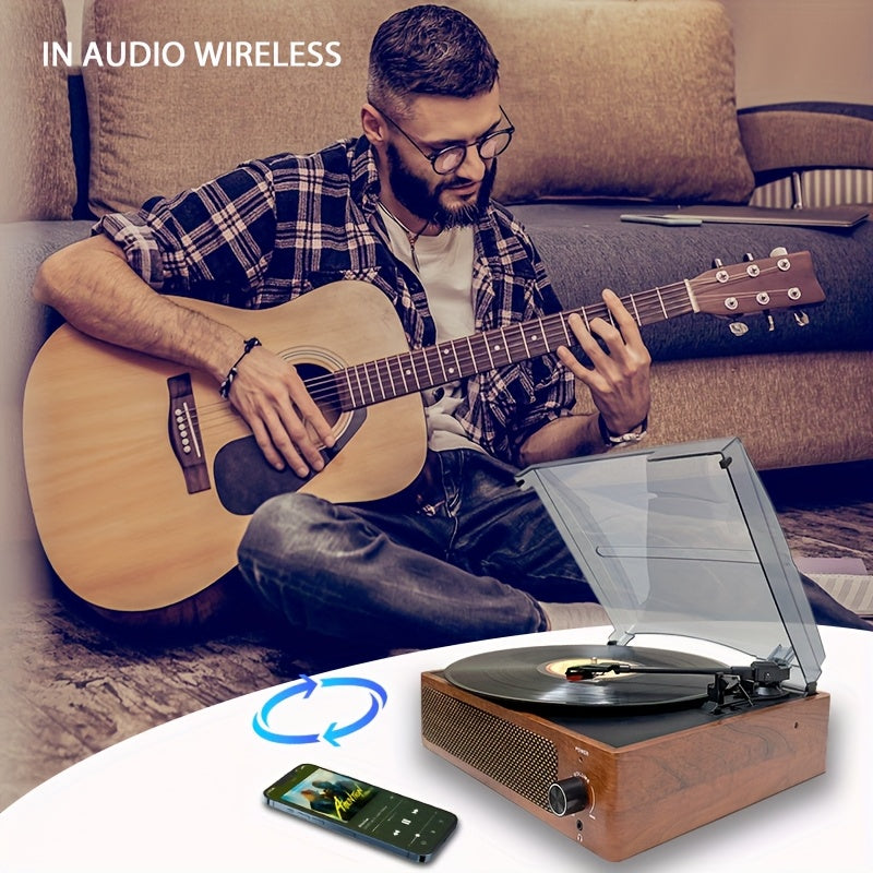 Walnut Vintage Wireless Turntable - 3-Speed, Stereo Speakers, RCA/Earphone Out + 2 Cartridges & 2 Belts -Recordshaven