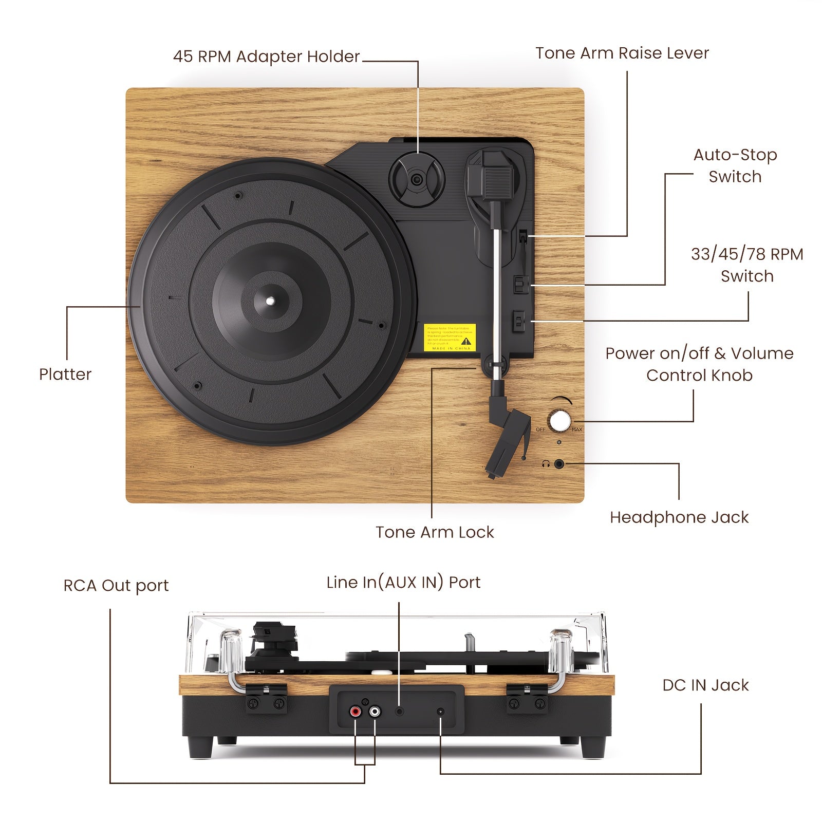 Maio E200Y Retro Gramophone - Belt-Driven Vinyl Player, Multi-Ports, Ideal for Parties & Gifts (Vinyl Records Not Included) -Recordshaven
