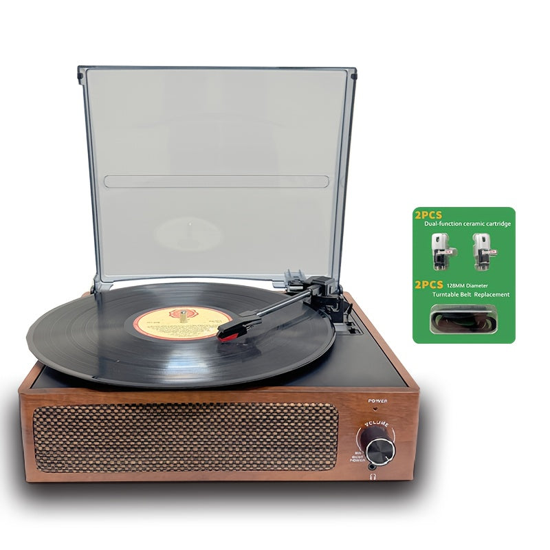 Walnut Vintage Wireless Turntable - 3-Speed, Stereo Speakers, RCA/Earphone Out + 2 Cartridges & 2 Belts -Recordshaven