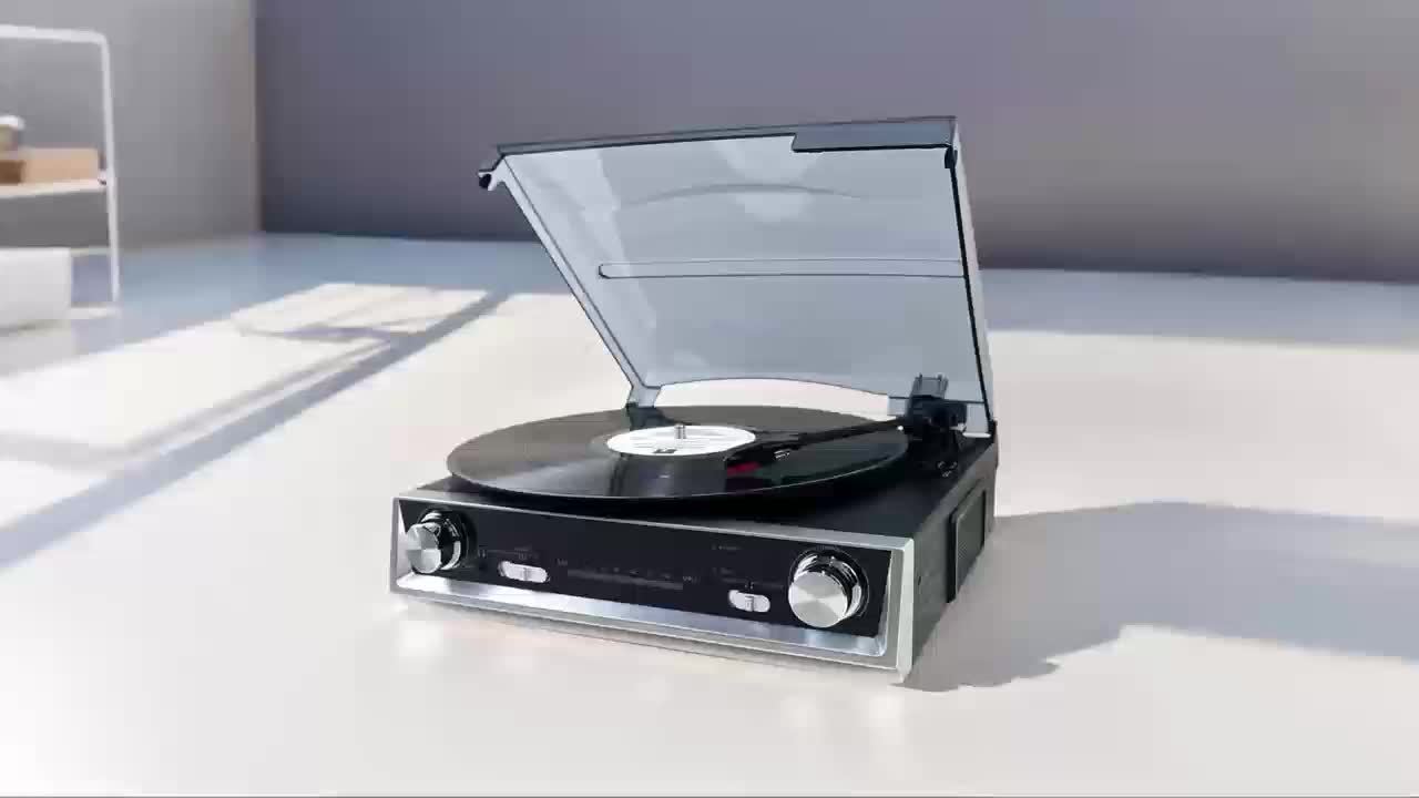 3-Speed Belt-Driven Vintage Turntable - Built-in Speakers, FM Radio, 3.5mm/Line Out + 2 Belts & 2 Styli -Recordshaven