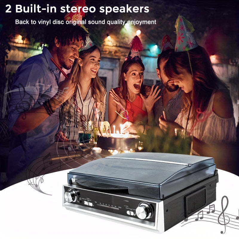 3-Speed Belt-Driven Vintage Turntable - Built-in Speakers, FM Radio, 3.5mm/Line Out + 2 Belts & 2 Styli -Recordshaven